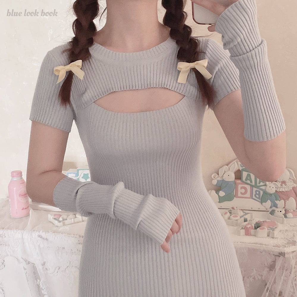 Get trendy with [Basic] Soft Kitty bodycon knitting dress set -  available at Peiliee Shop. Grab yours for $20 today!