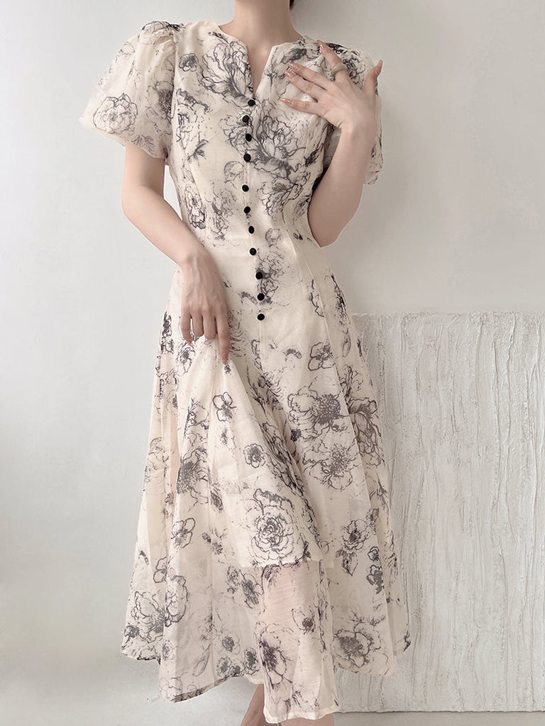 Get trendy with Shadow of Flower Midi Dress - Dresses available at Peiliee Shop. Grab yours for $42 today!