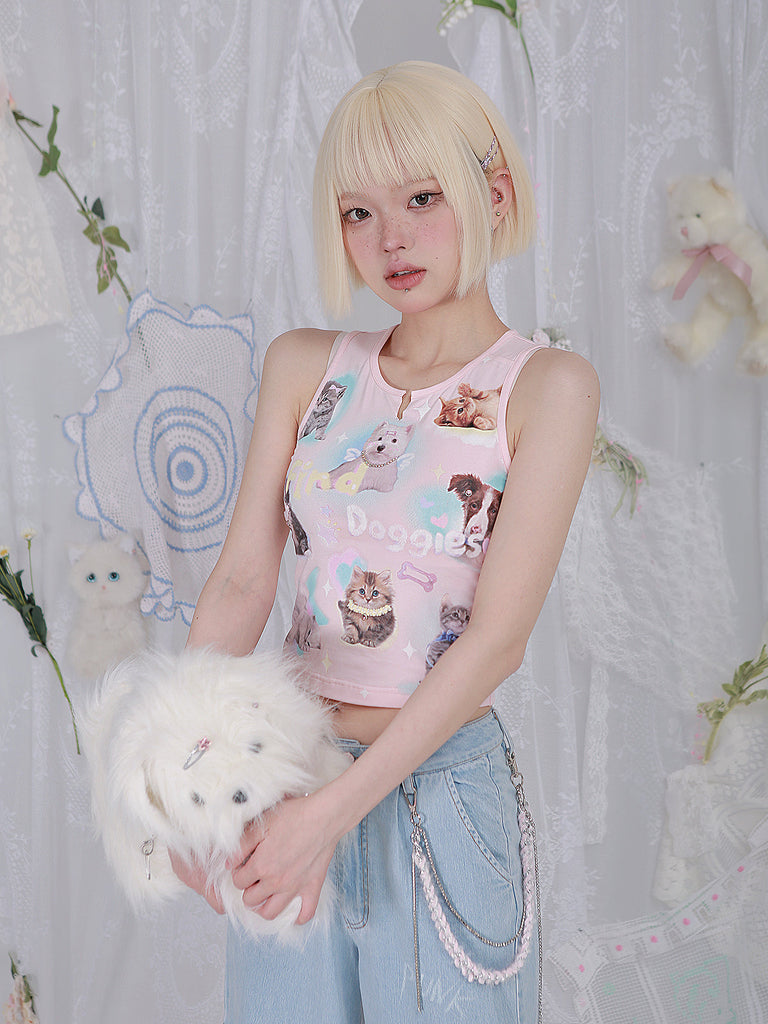 Get trendy with [Rose Island] Find Doggies Crop Top - Clothing available at Peiliee Shop. Grab yours for $35 today!