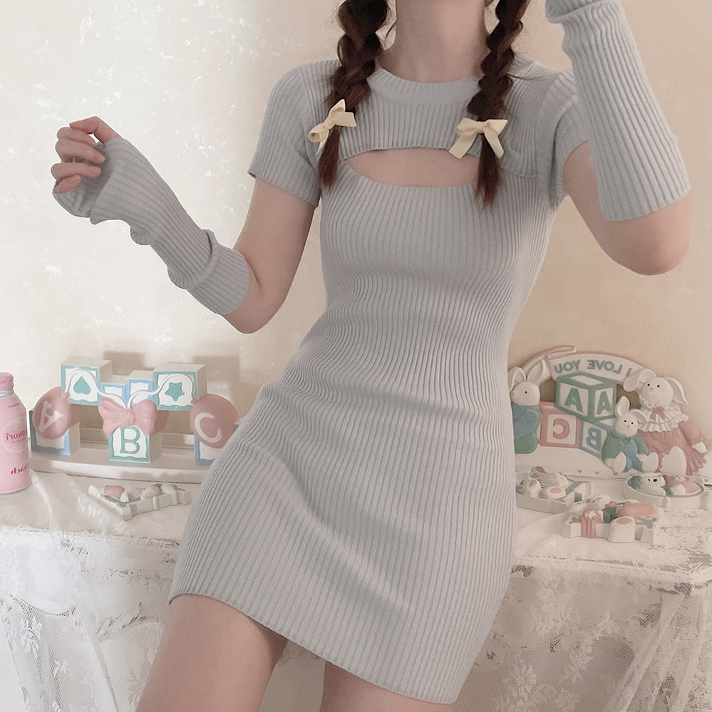 Get trendy with [Basic] Soft Kitty bodycon knitting dress set -  available at Peiliee Shop. Grab yours for $20 today!