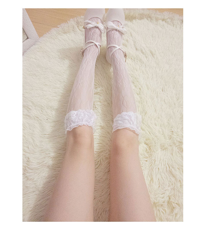 Get trendy with [Basic] Rose Fairy Lace Babydoll Below-knee Socks -  available at Peiliee Shop. Grab yours for $8 today!