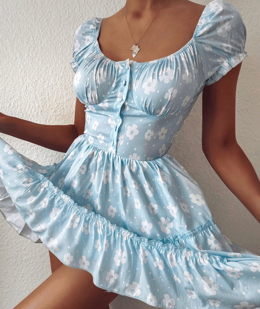 Get trendy with [From Sweden] Daisy Floral Frill Mini Dress -  available at Peiliee Shop. Grab yours for $24 today!
