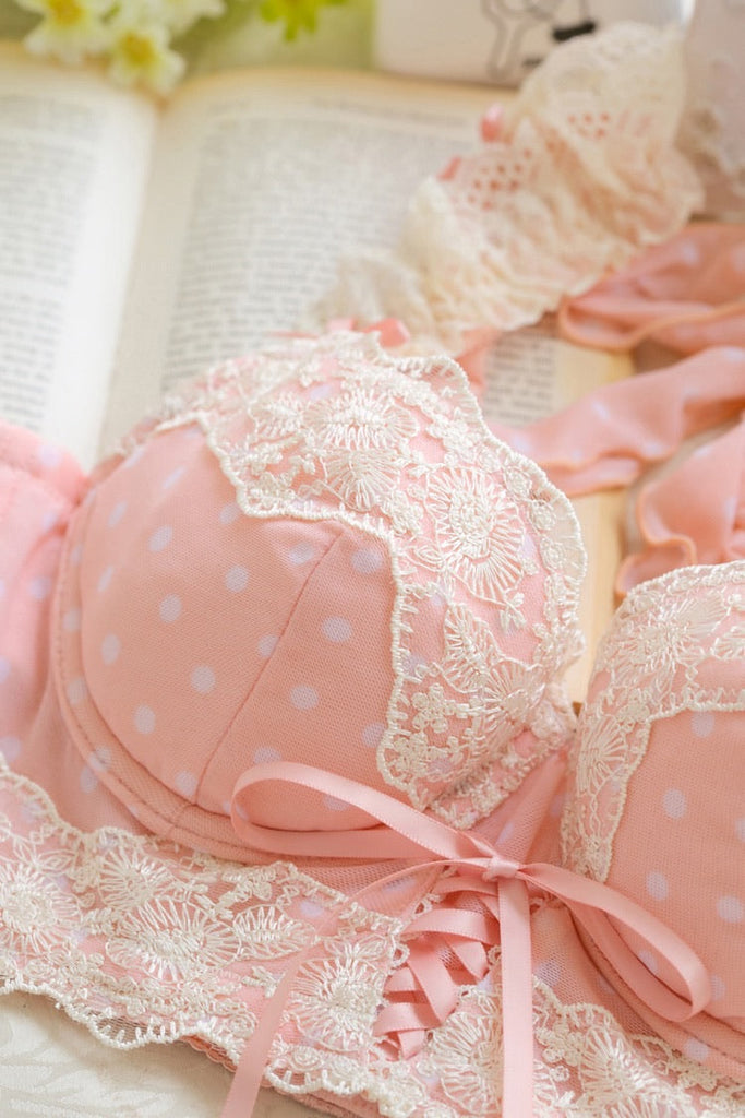 Get trendy with (Curve size included) Peach Bae Soft Pink Dots Bra Set [Premium Selected Japanese Brand] -  available at Peiliee Shop. Grab yours for $49.90 today!