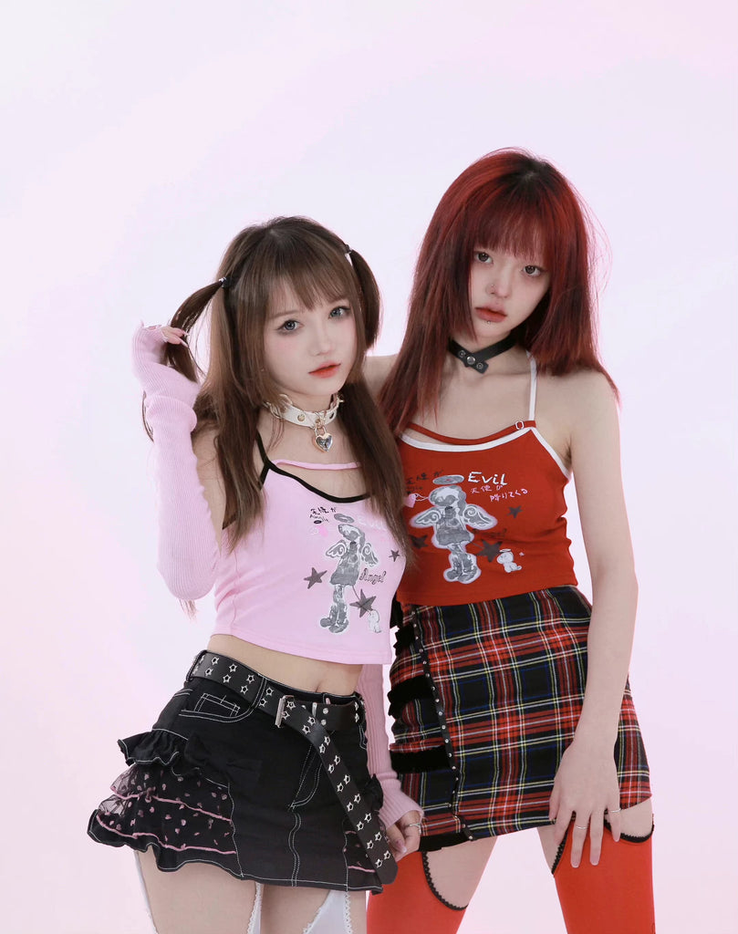 Get trendy with [Evil tooth] Angel besties wing crop top - Shirts & Tops available at Peiliee Shop. Grab yours for $39.90 today!