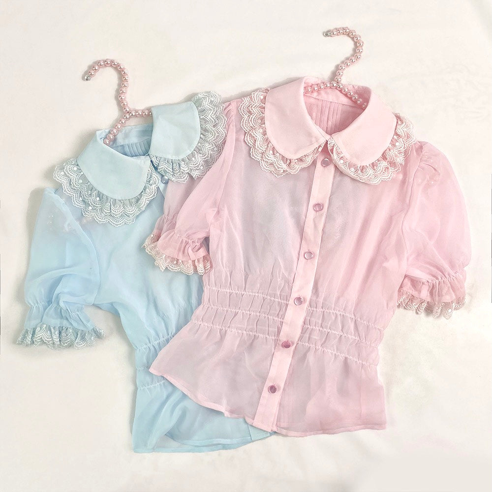 Get trendy with [12 Studio] Loli Pop Pastel Transparent Shirt - Shirts available at Peiliee Shop. Grab yours for $28.60 today!