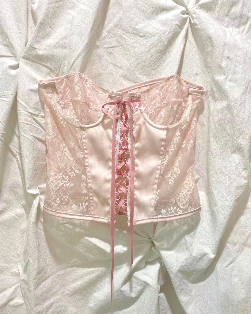 Get trendy with [Handmade] The Pink Rose Lace Corset -  available at Peiliee Shop. Grab yours for $39.90 today!