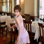 Get trendy with Lilac Aroma Satin Mini Dress -  available at Peiliee Shop. Grab yours for $89.90 today!