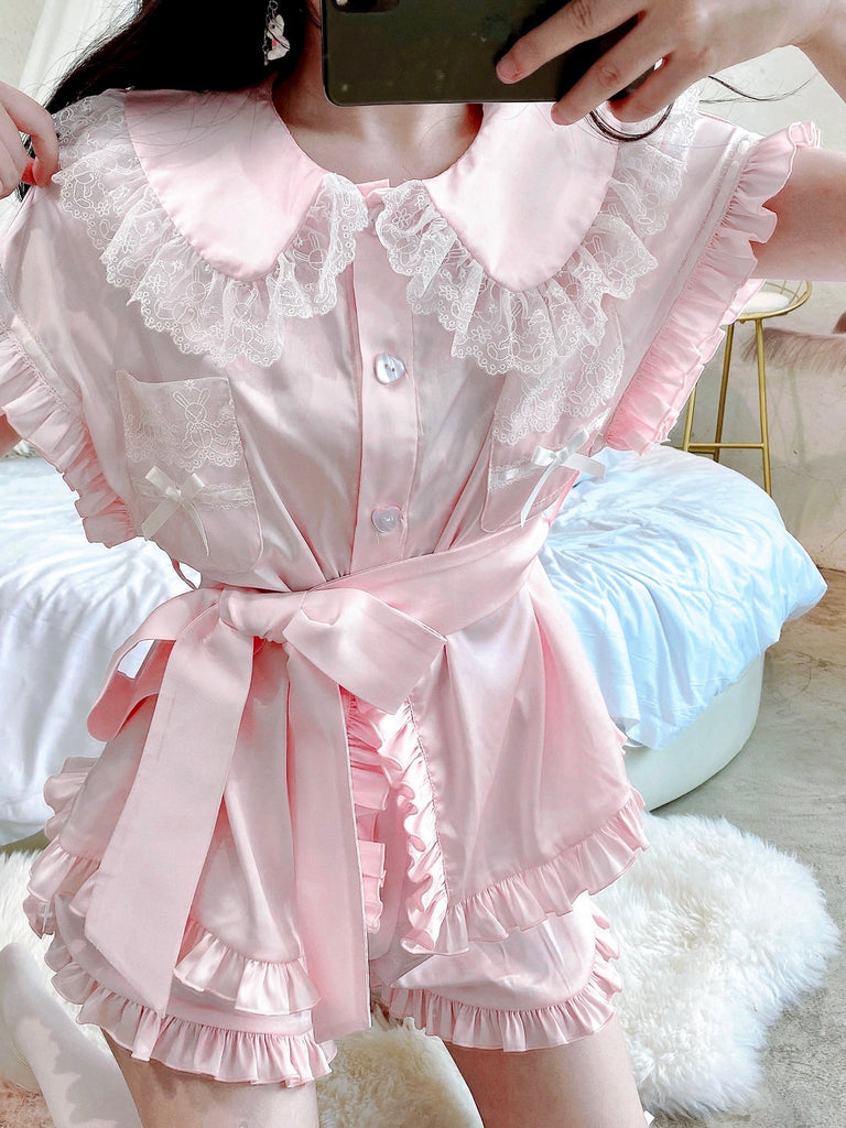 Get trendy with Angelic Rosé Satin Lounge wear set -  available at Peiliee Shop. Grab yours for $12 today!