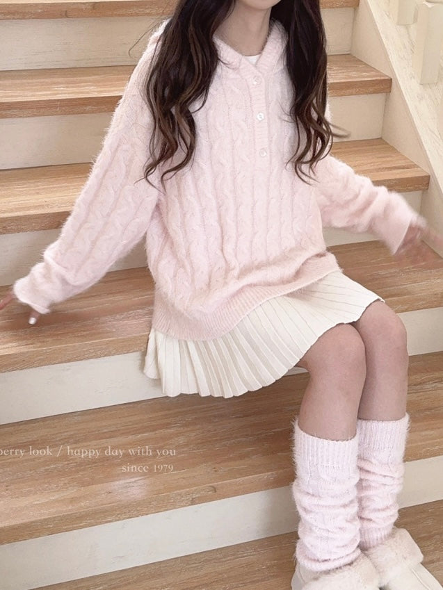 Get trendy with Soft Pink Age Wool Blended Sweater Hoodie - Sweater available at Peiliee Shop. Grab yours for $9 today!