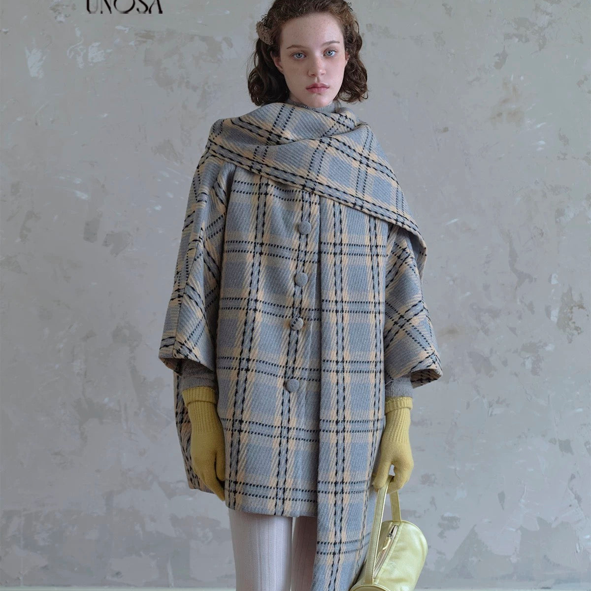 Get trendy with [UNOSA] British Girl Oversized Scarf Collar Plaid Coat - Coats & Jackets available at Peiliee Shop. Grab yours for $145 today!