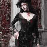 [Blood Supply] Scarlet Romance Gothic Velvet Long-Sleeve Mermaid Dress