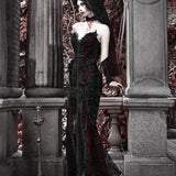 [Blood Supply] Scarlet Romance Gothic Velvet Mermaid Maxi Dress Gown