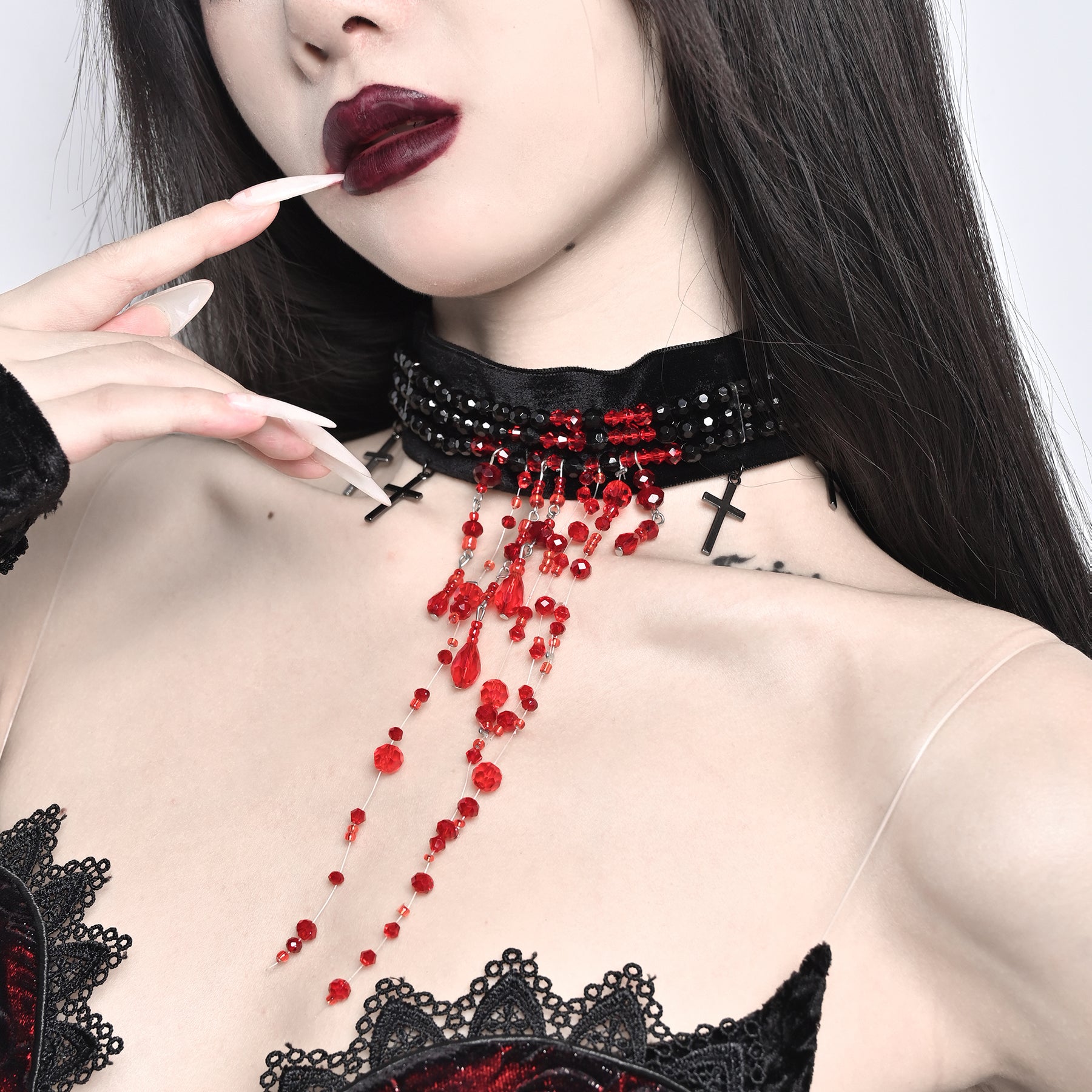 [Blood Supply] Scarlet Romance Gothic Velvet Mermaid Maxi Dress Gown