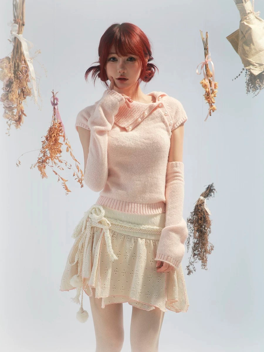 Get trendy with [Rose Island] Fairy Spirit Soft Coquette Dream In Pink Sweater With Arm warmer -  available at Peiliee Shop. Grab yours for $45 today!