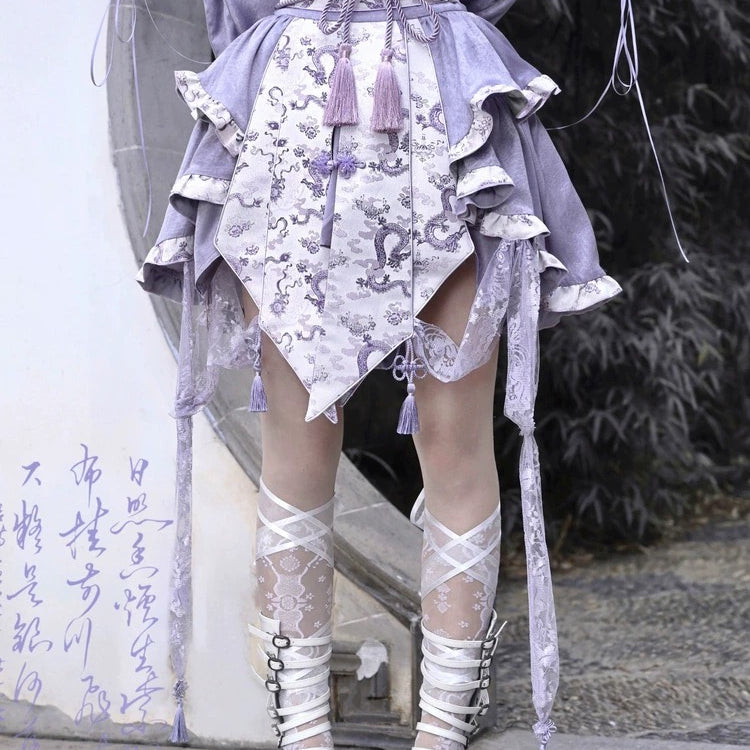 Get trendy with [Blood Supply] Dragon In Wisteria Chinese Lolita Fashion Set Mini Skirt - Skirt available at Peiliee Shop. Grab yours for $59 today!