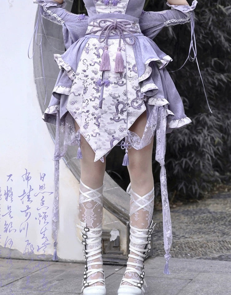 Get trendy with [Blood Supply] Dragon Wisteria Lolita Fashion Set Mini Skirt - Skirt available at Peiliee Shop. Grab yours for $59 today!