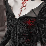 [Blood Supply] Scarlet Romance Gothic Velvet Long-Sleeve Mermaid Dress