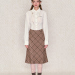 Get trendy with [Underpass]Cuddly Brown Bear Plaid Midi Skirt -  available at Peiliee Shop. Grab yours for $46 today!