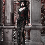 [Blood Supply] Scarlet Romance Gothic Velvet Long-Sleeve Mermaid Dress