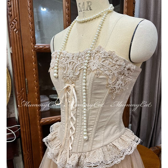 [Mummy Cat] My Ballerina Angel Embroidery Lace Corset and Fairy-like Tulle Skirt