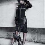 [Blood Supply] Shadow Stalker Gothic PU Leather A-line Skirt