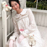 MineBeThyVers Babydoll Floral 100% Cotton White Long Sleeves Dress
