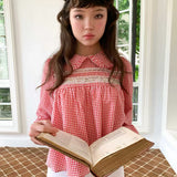 MineBeThyVers 100% Cotton Red Gingham Peter Pan Collar Blouse