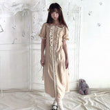 Pacific Position Cinnamon Latte Wool Blend Vintage French Ruffle Midi Dress