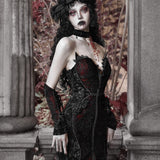 [Blood Supply] Scarlet Romance Gothic Velvet Mermaid Maxi Dress Gown