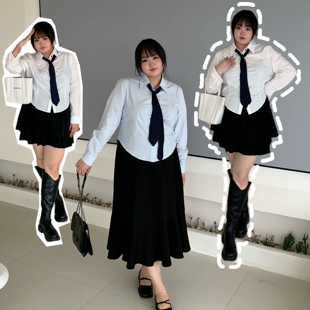Get trendy with [Curve Beauty] Japanese School Style Shirt  (Plus Size 200 lbs) - Dresses available at Peiliee Shop. Grab yours for $32 today!