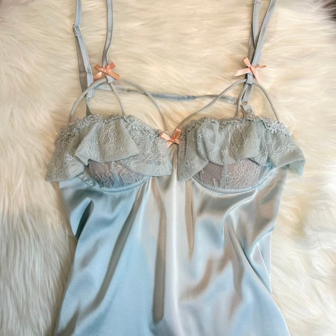 Get trendy with Blue Cream Soft  Lingerie Dress -  available at Peiliee Shop. Grab yours for $18 today!