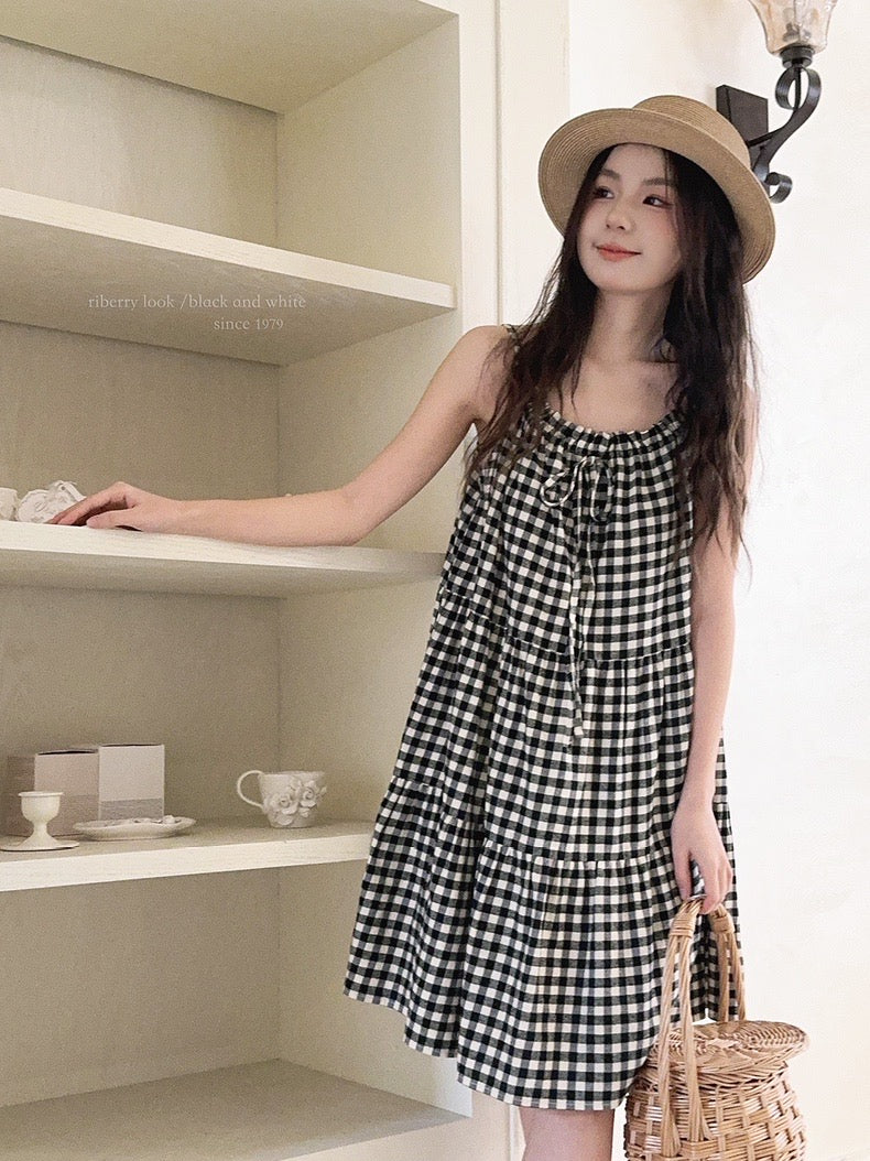 Get trendy with Night Night Gingham Cotton Dress -  available at Peiliee Shop. Grab yours for $19.90 today!