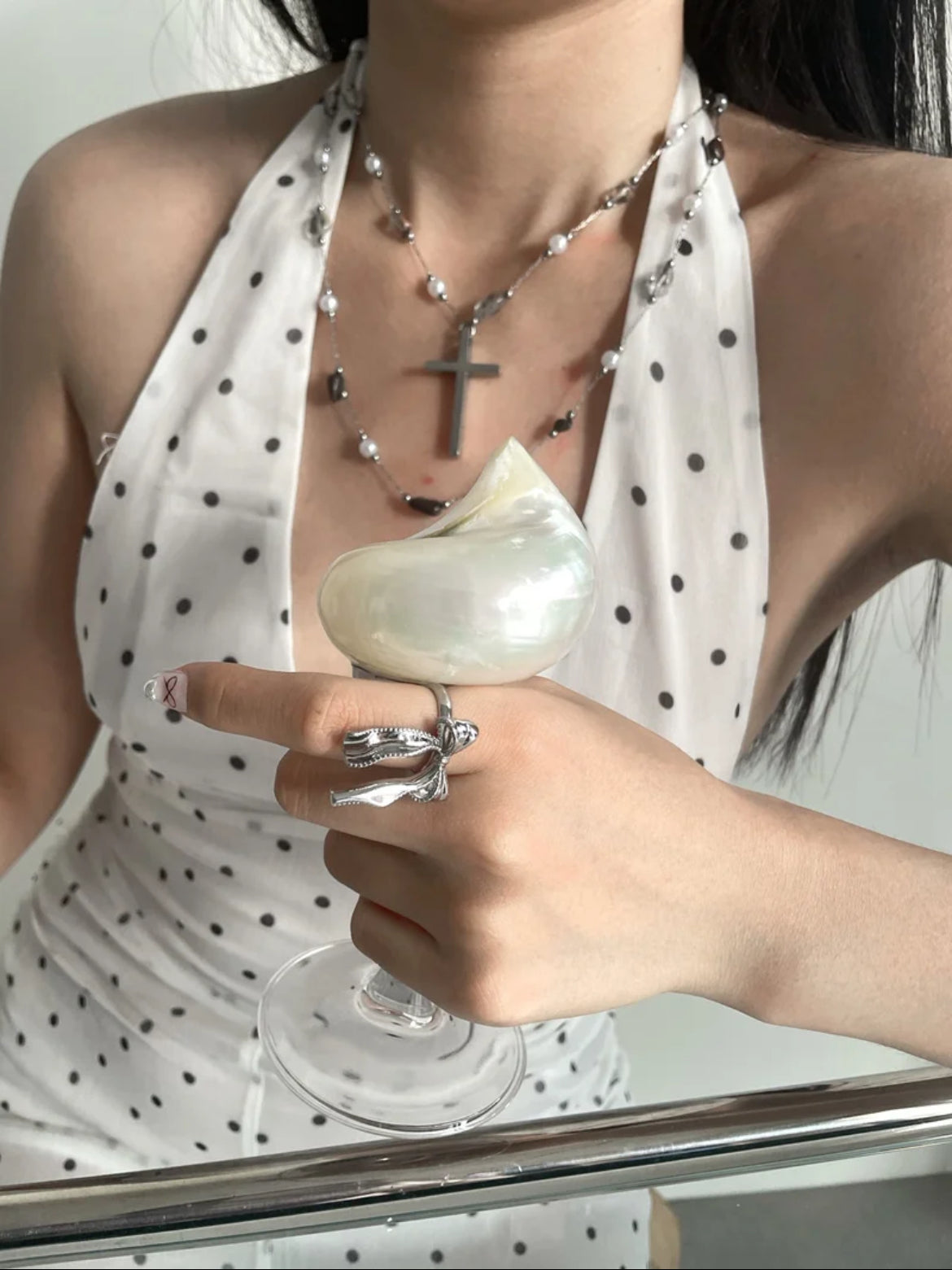 Get trendy with Gothic Doll Cross Glass Pearl Double Necklace -  available at Peiliee Shop. Grab yours for $19.80 today!