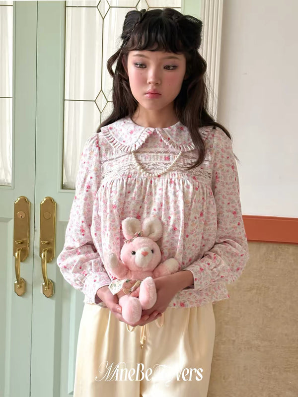 MineBeThyVers Floral Lace Peter Pan Collar Blouse