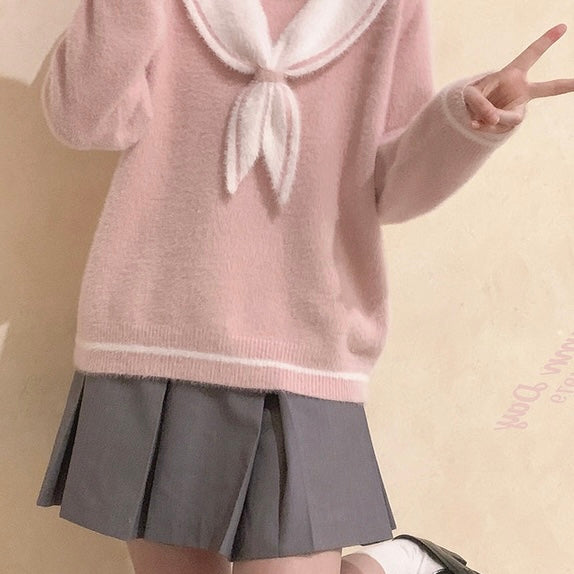 Get trendy with [Faux Fur] Pink Sailor School Girls Warm Sweater - Sweater available at Peiliee Shop. Grab yours for $26.80 today!