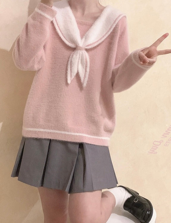 Get trendy with [Faux Fur] Pink Sailor School Girls Warm Sweater - Sweater available at Peiliee Shop. Grab yours for $26.80 today!