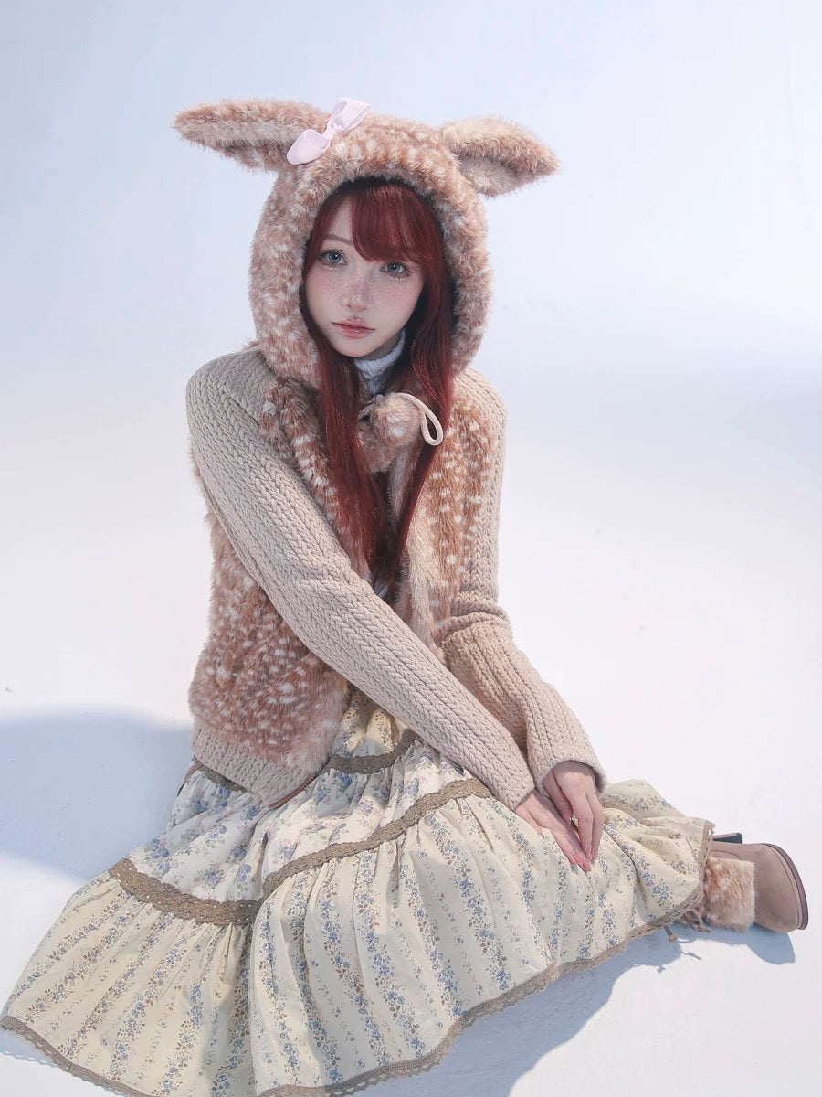 Get trendy with [Rose Island] Fairy Spirit Deer In Flower Field Faux Fur Hoodie with Zipper -  available at Peiliee Shop. Grab yours for $69 today!