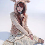 Get trendy with [Rose Island] Fairy Spirit Deer In Flower Field Faux Fur Hoodie with Zipper -  available at Peiliee Shop. Grab yours for $69 today!
