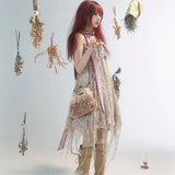 Rose Island Deer collection fawn pattern print faux fur handbag model wearing as shoulder bag