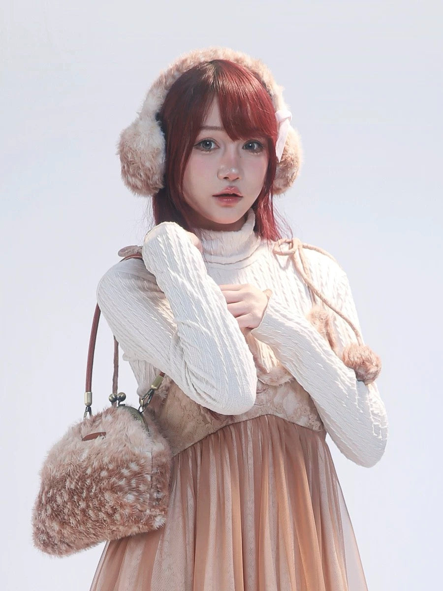 Get trendy with [Rose Island] Fairy Spirit Little Deer in flower field faux fur hand bag with shoulder stripe -  available at Peiliee Shop. Grab yours for $34 today!