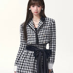 Get trendy with [Underpass] Monochrome Houndstooth Bowtie Jacket & Skirt Set -  available at Peiliee Shop. Grab yours for $69 today!