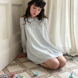MineBeThyVers 100% Cotton Blue Floral Babydoll Mini Dress