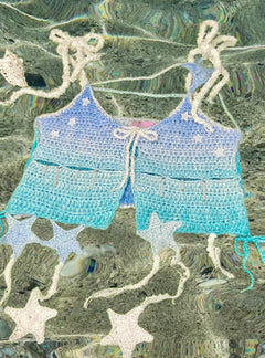 Get trendy with [Custimized Hand Knitted] Sea Kissed Mermaid Knitting Crop Top -  available at Peiliee Shop. Grab yours for $59 today!