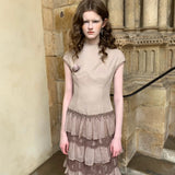 [Pre-order 15% At Checkout] SPOII UNOSA Mocha Layered Chiffon Lace Midi Dress