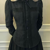 KittenClaw Nightfall Black Gothic Lace Cross 100% Cotton Top and skirt set