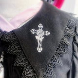 Evil Tooth Rosy Cross Embroidered Gothic Blouse