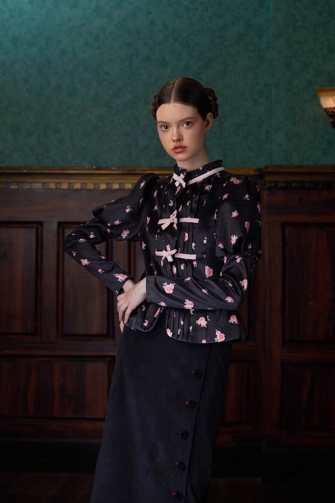 [UNOSA]Noir Velour Vintage Elegance Long Skirt - Premium  from UNOSA - Just $52! Shop now at Peiliee Shop