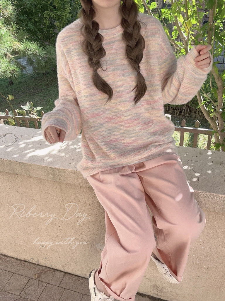 Pastel Rainbow Soft Pastel Knitting Oversized Sweater - Premium Sweater from RIBEERY - Just $19.90! Shop now at Peiliee Shop