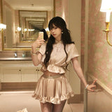 SheepKiss Miss Coco Satin Shirt and Skirt Set