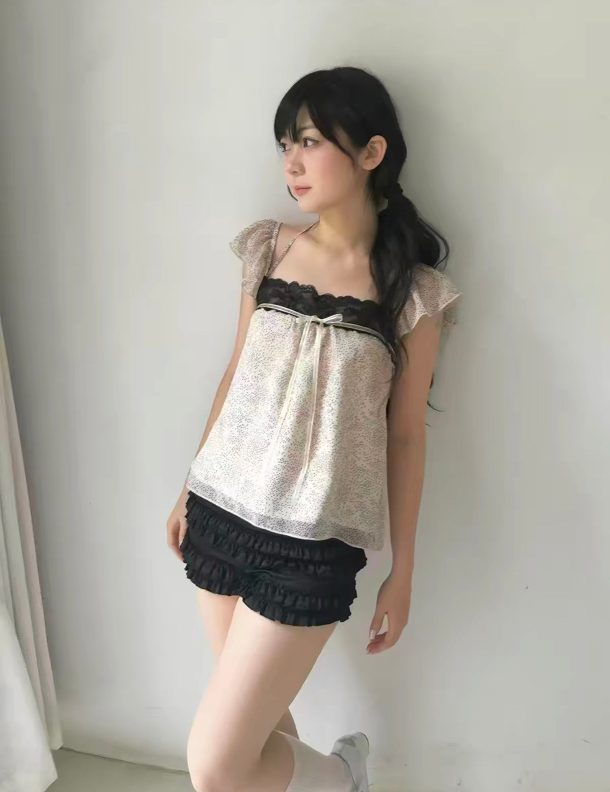 SicAstra Flower Diary Mocha Ribbon Top